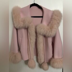 Soft Pink Faux-Fur Trim Women's Coat
